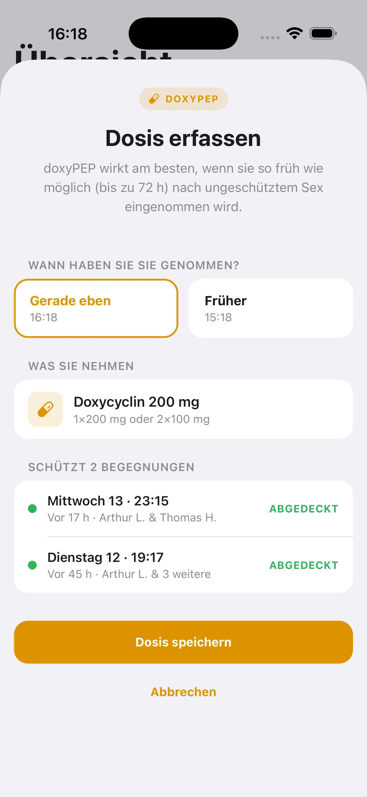 My PrEP — doxyPEP: Erfassen Sie eine Dosis mit zwei Tipps.