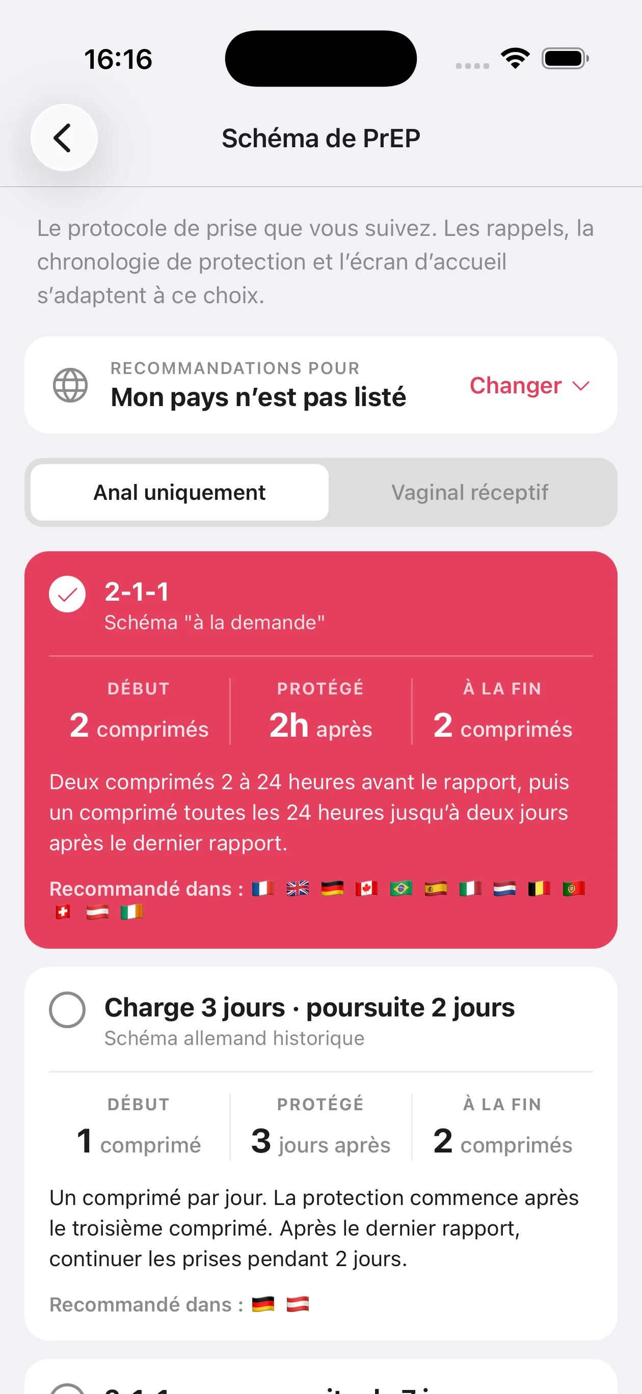 My PrEP — Schéma de PrEP: 9 schémas selon votre pays et vos pratiques.