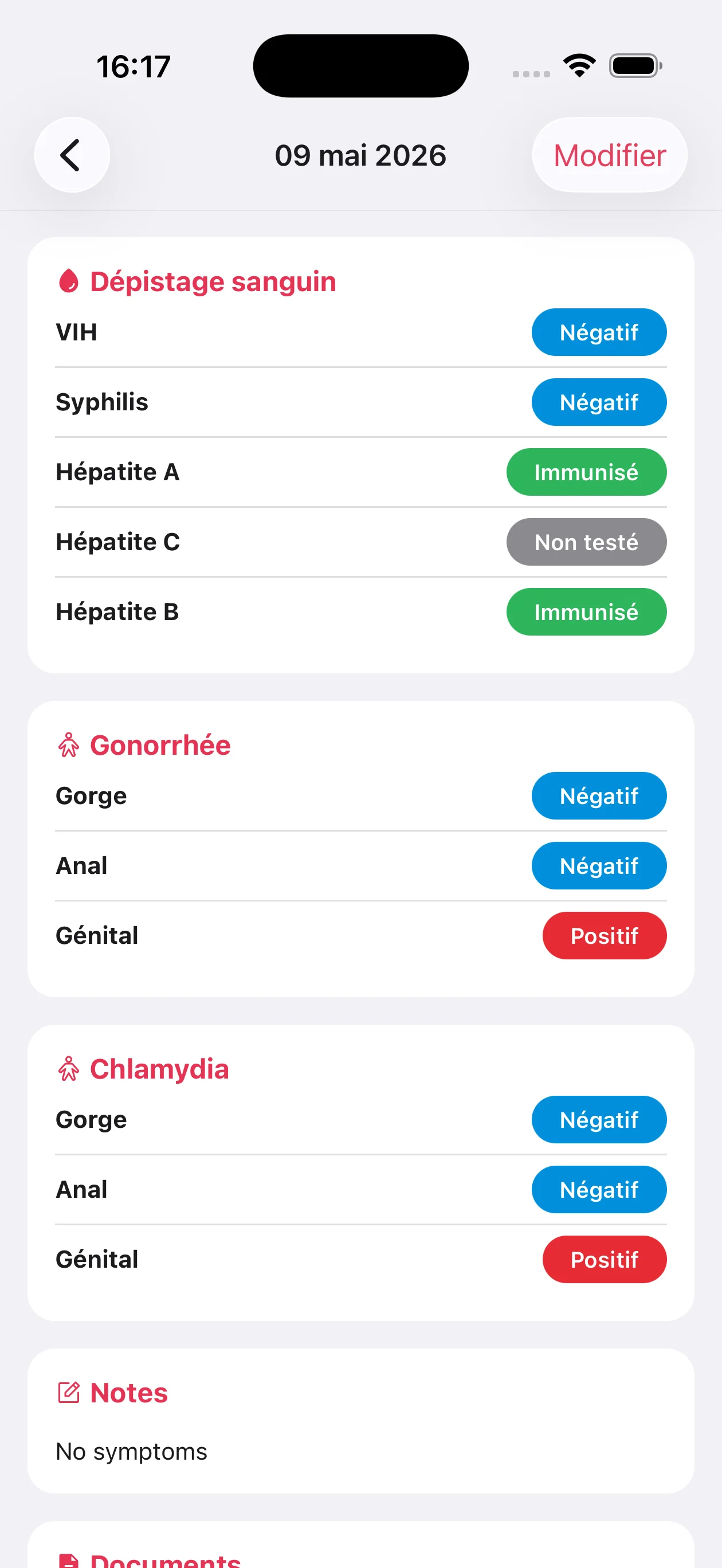 My PrEP — Dépistage IST: Notez vos résultats et vos compte-rendus.