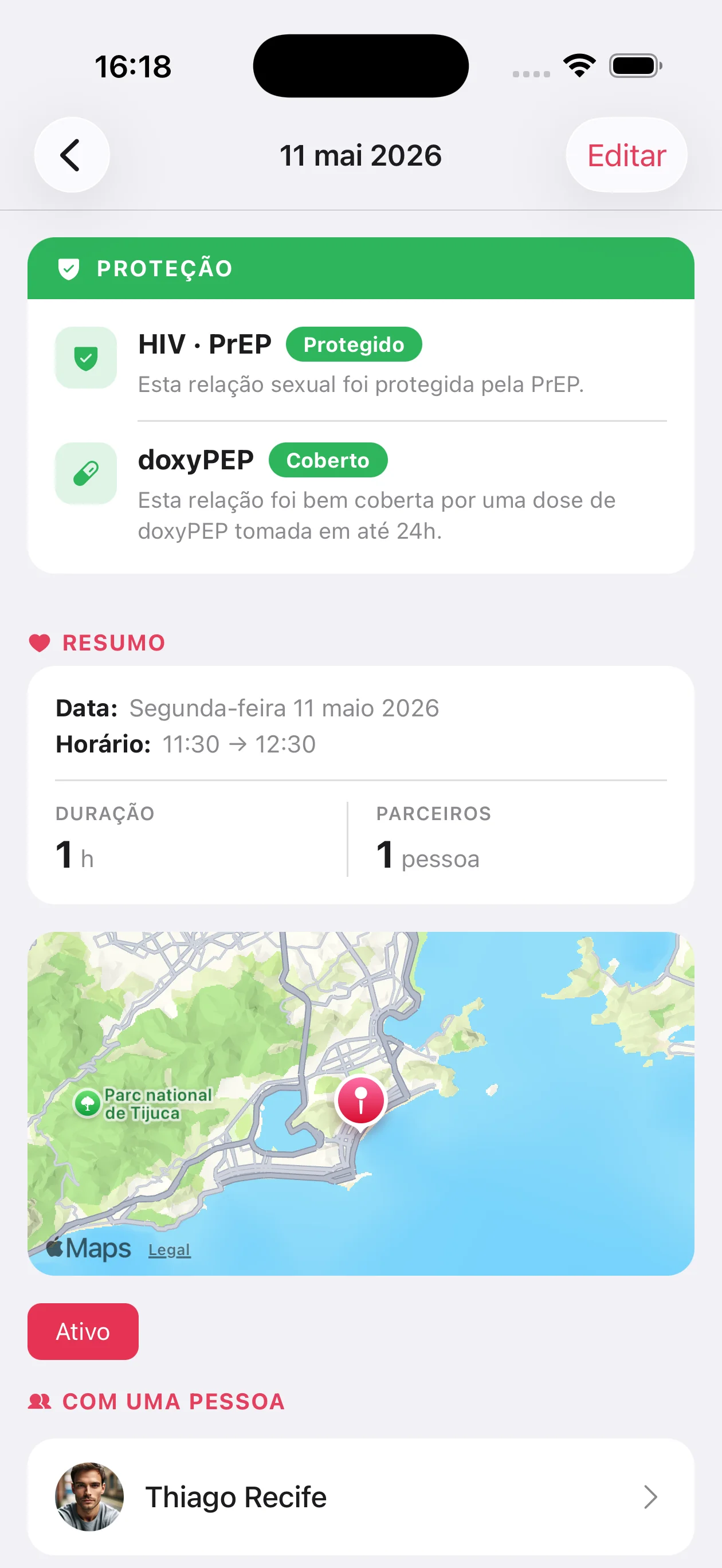 My PrEP — Relação: Os detalhes de uma relação e seu status de proteção.